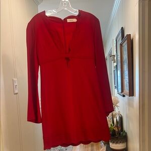 ALC Red Long Sleeve Plunge Sheath Dress